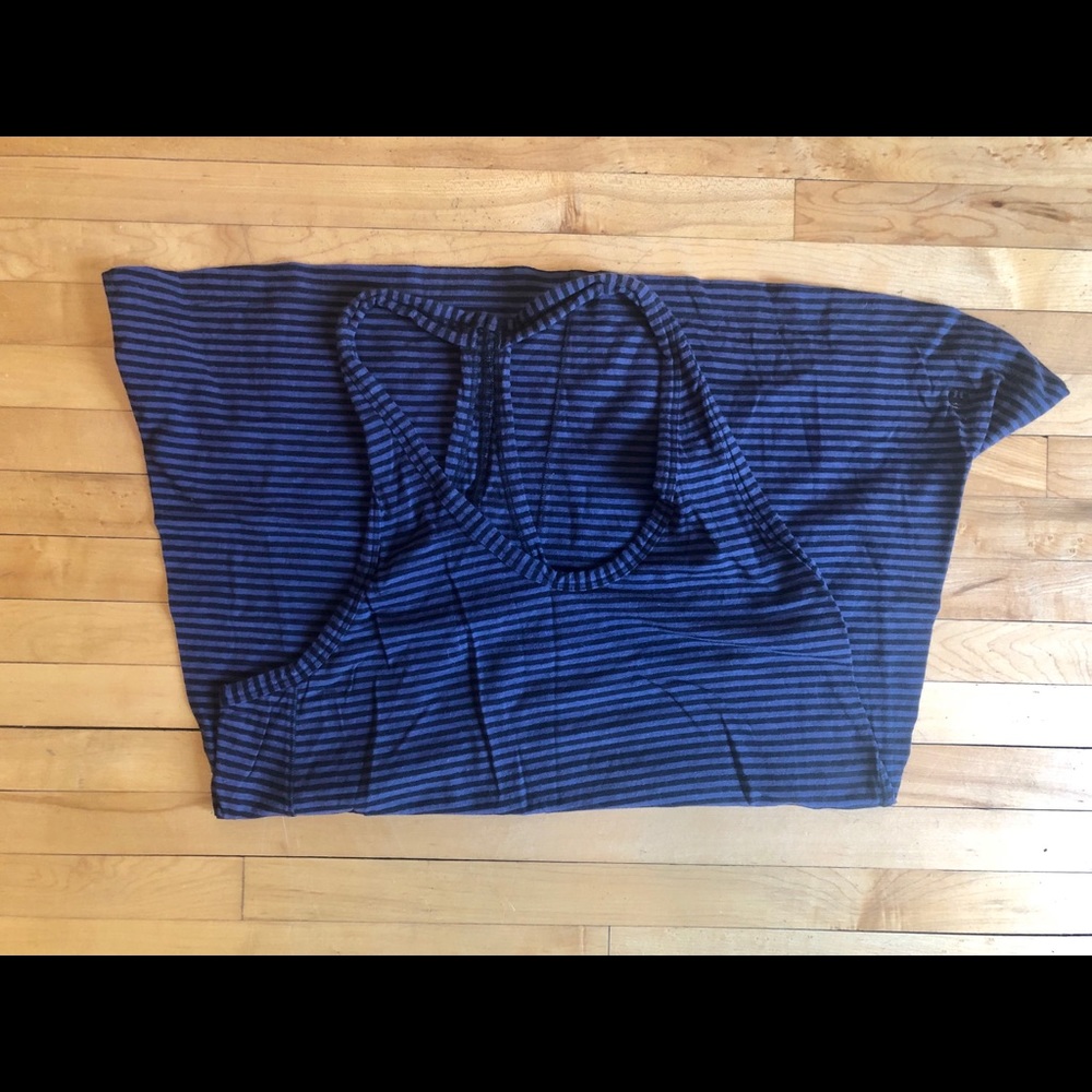blue + black striped lululemon tank top.